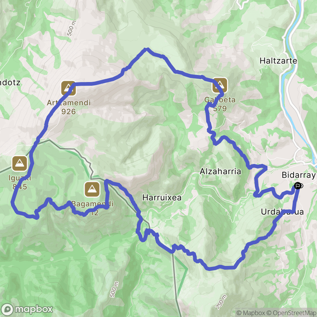 Bidarray : carte du parcours de randonnée - France