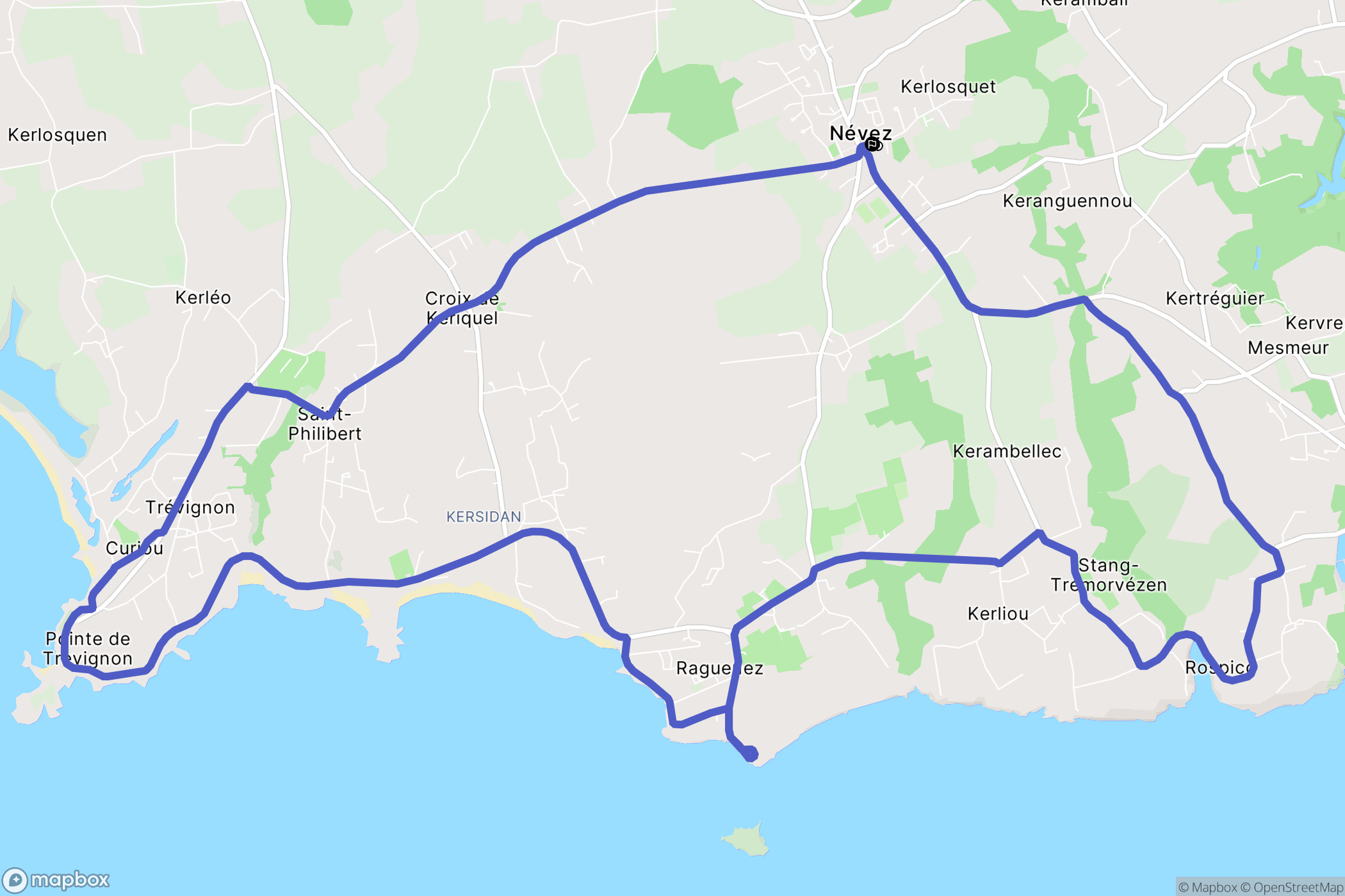 Névez : carte du parcours de randonnée - France