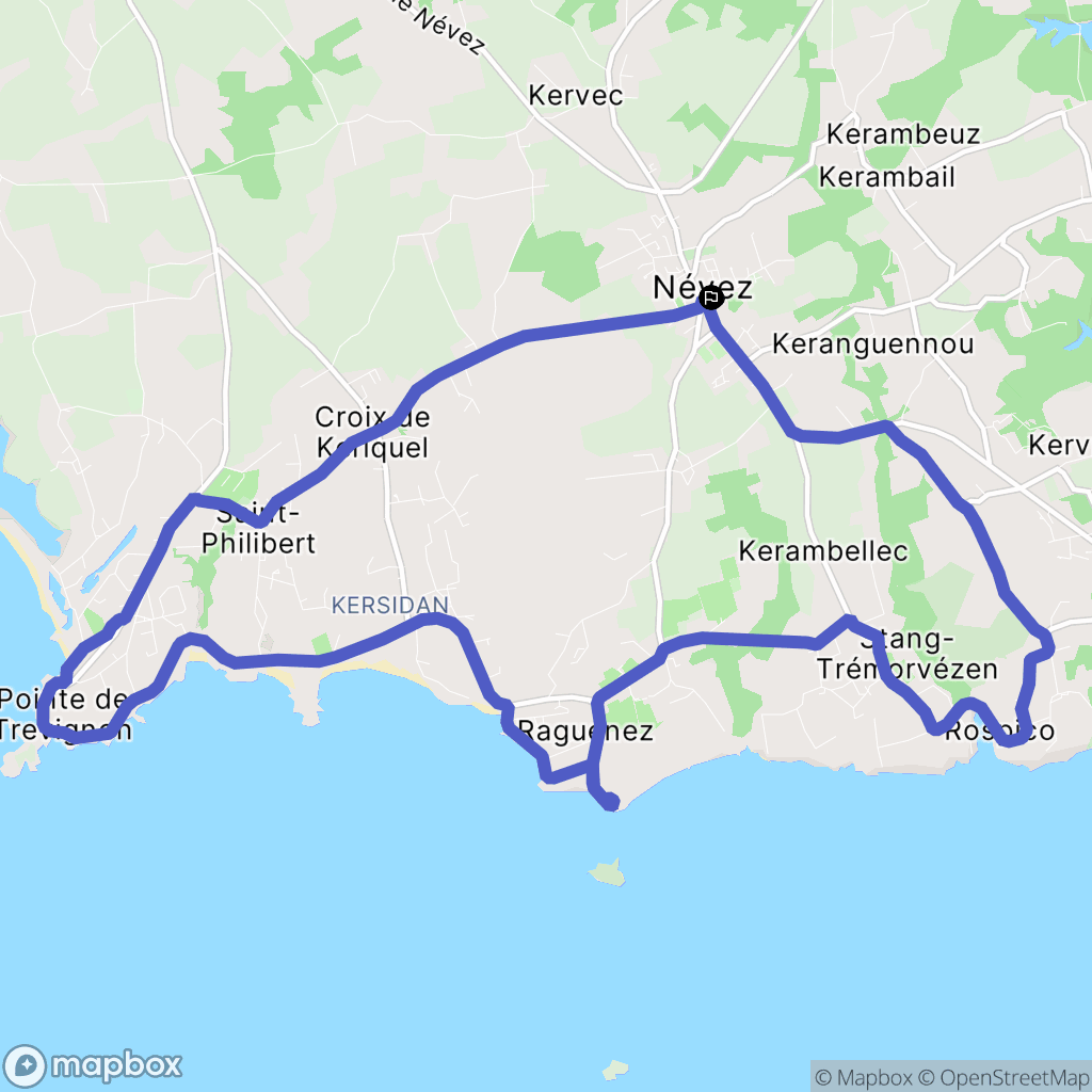 Névez : carte du parcours de randonnée - France