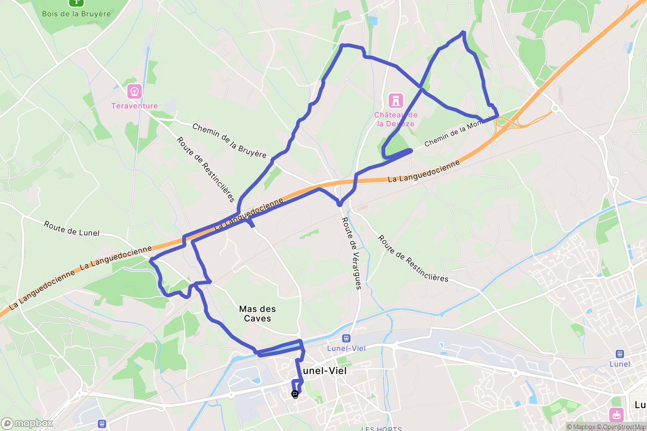 Lunel-Viel : carte du parcours de randonnée - France