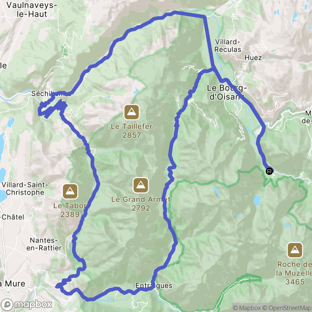 Les Deux Alpes : carte du parcours de randonnée - France