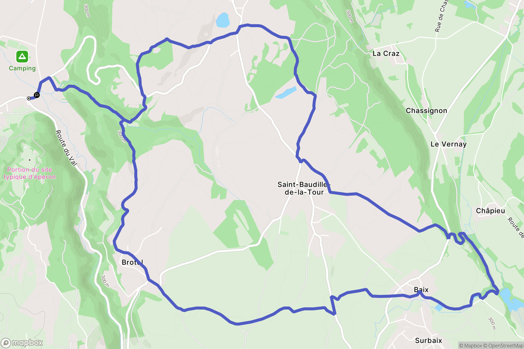 Hières-sur-Amby : carte du parcours de randonnée - France
