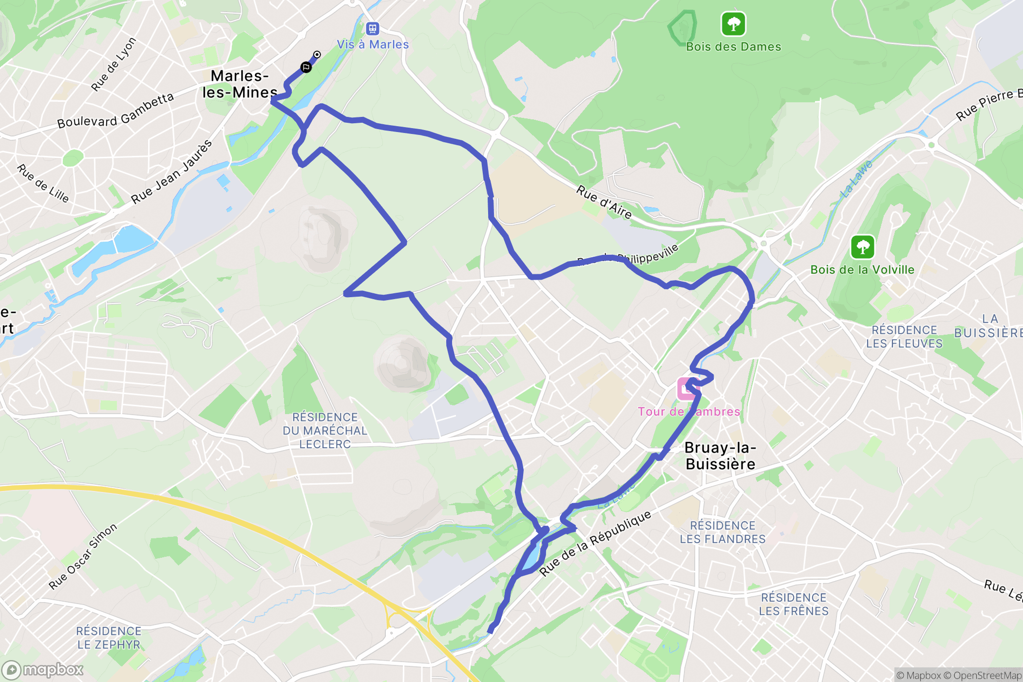 Marles-les-Mines : carte du parcours de randonnée - France