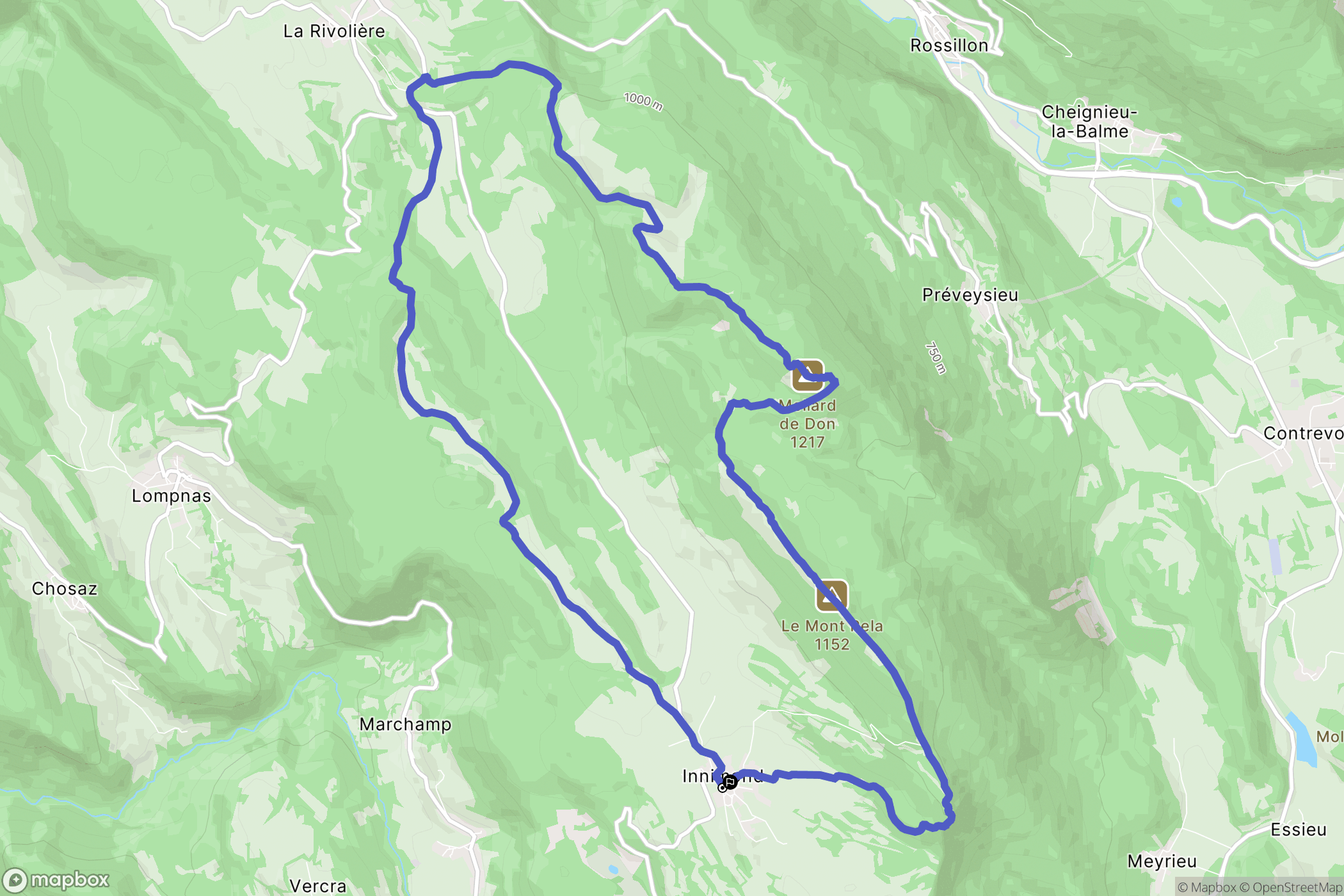 Innimond : carte du parcours de randonnée - France