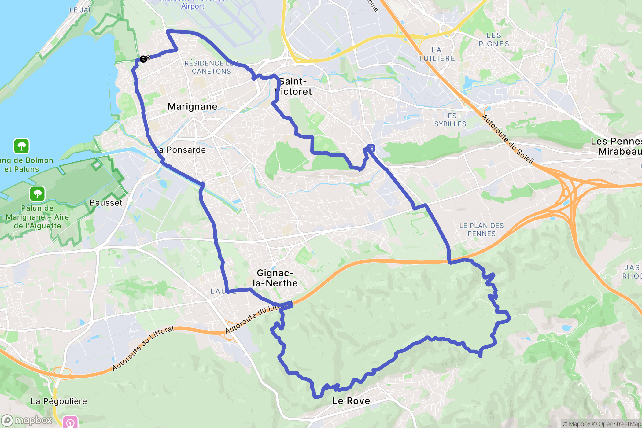 Marignane : carte du parcours de randonnée - France