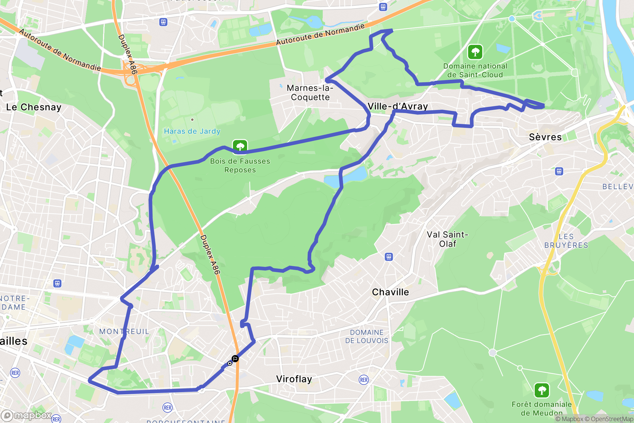 Viroflay : carte du parcours de randonnée - France