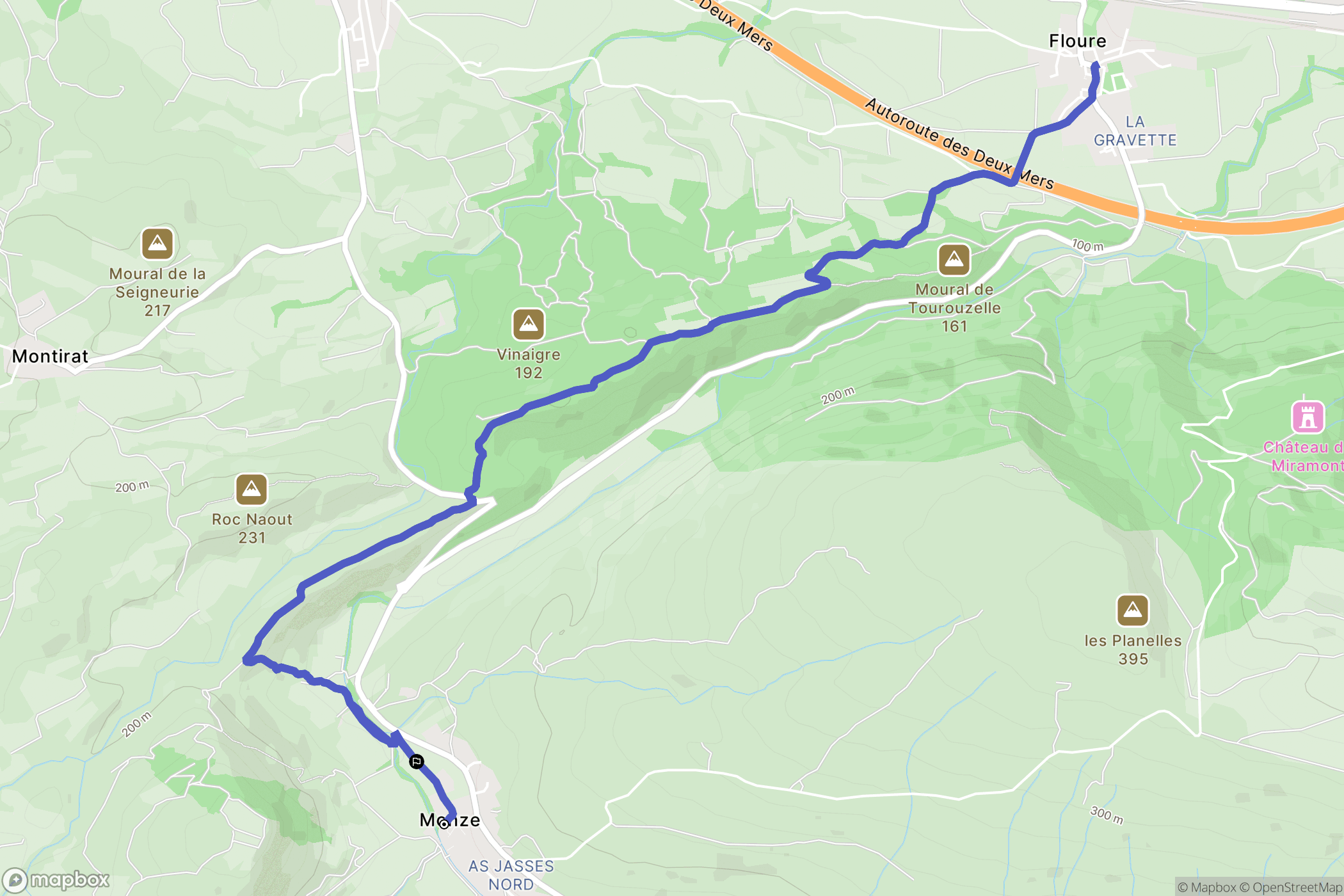 Monze : carte du parcours de randonnée - France