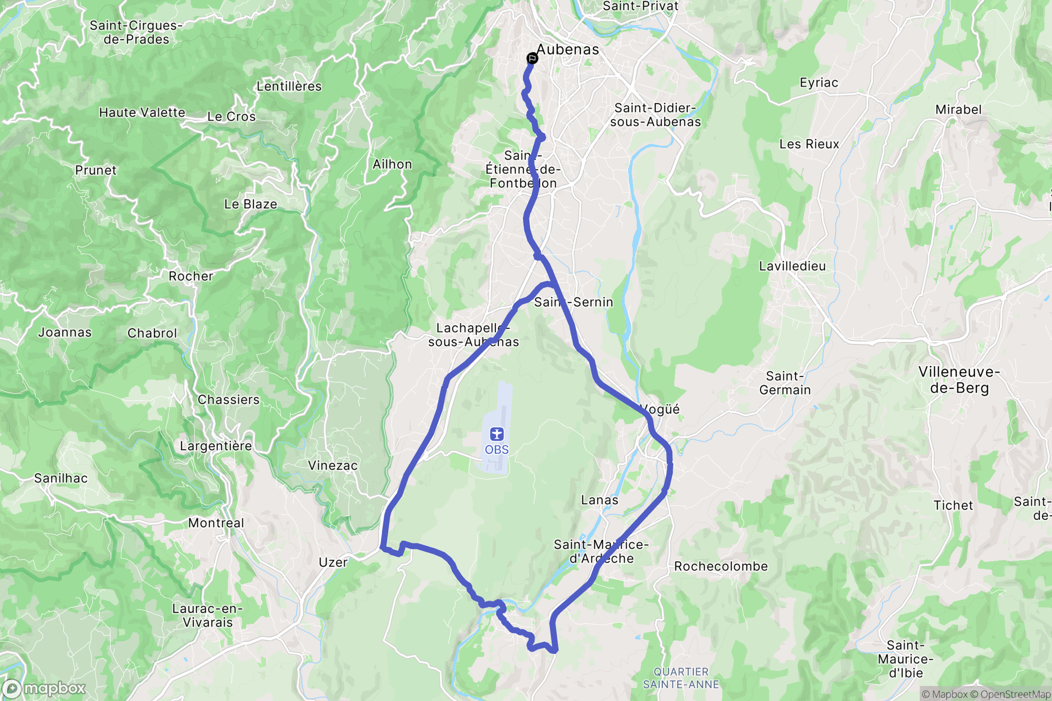 Aubenas : carte du parcours de randonnée - France