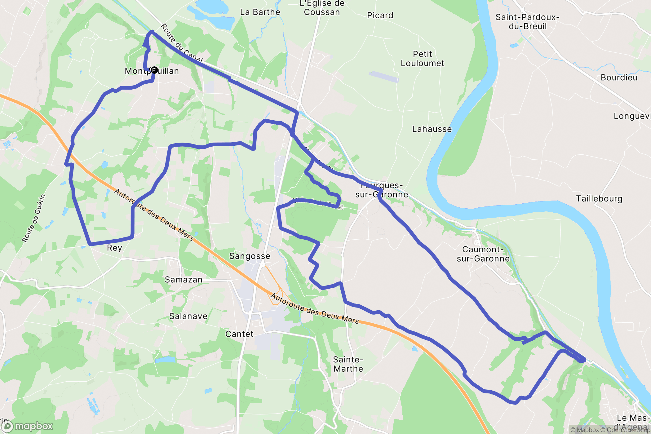 Montpouillan : carte du parcours de randonnée - France