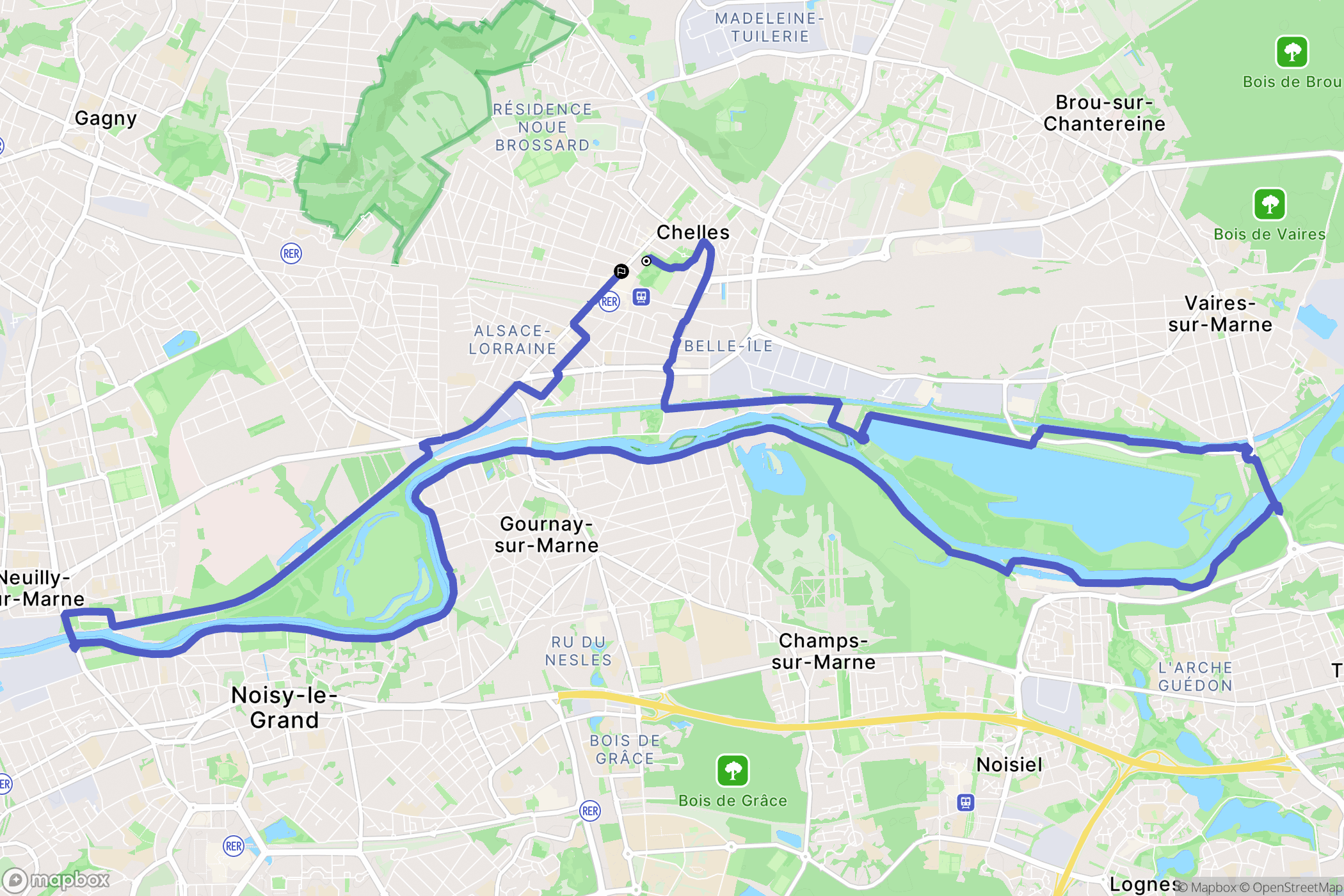 Chelles : carte du parcours de randonnée - France