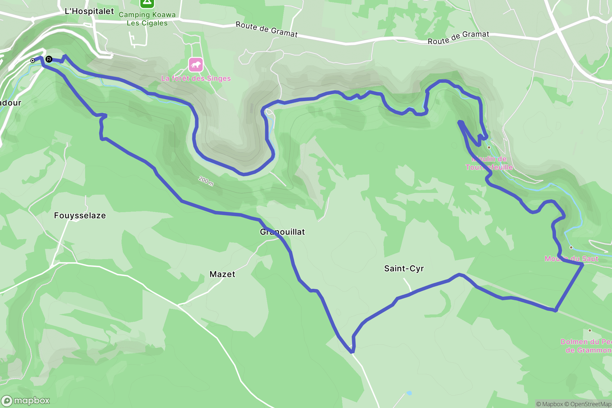 Rocamadour : carte du parcours de randonnée - France