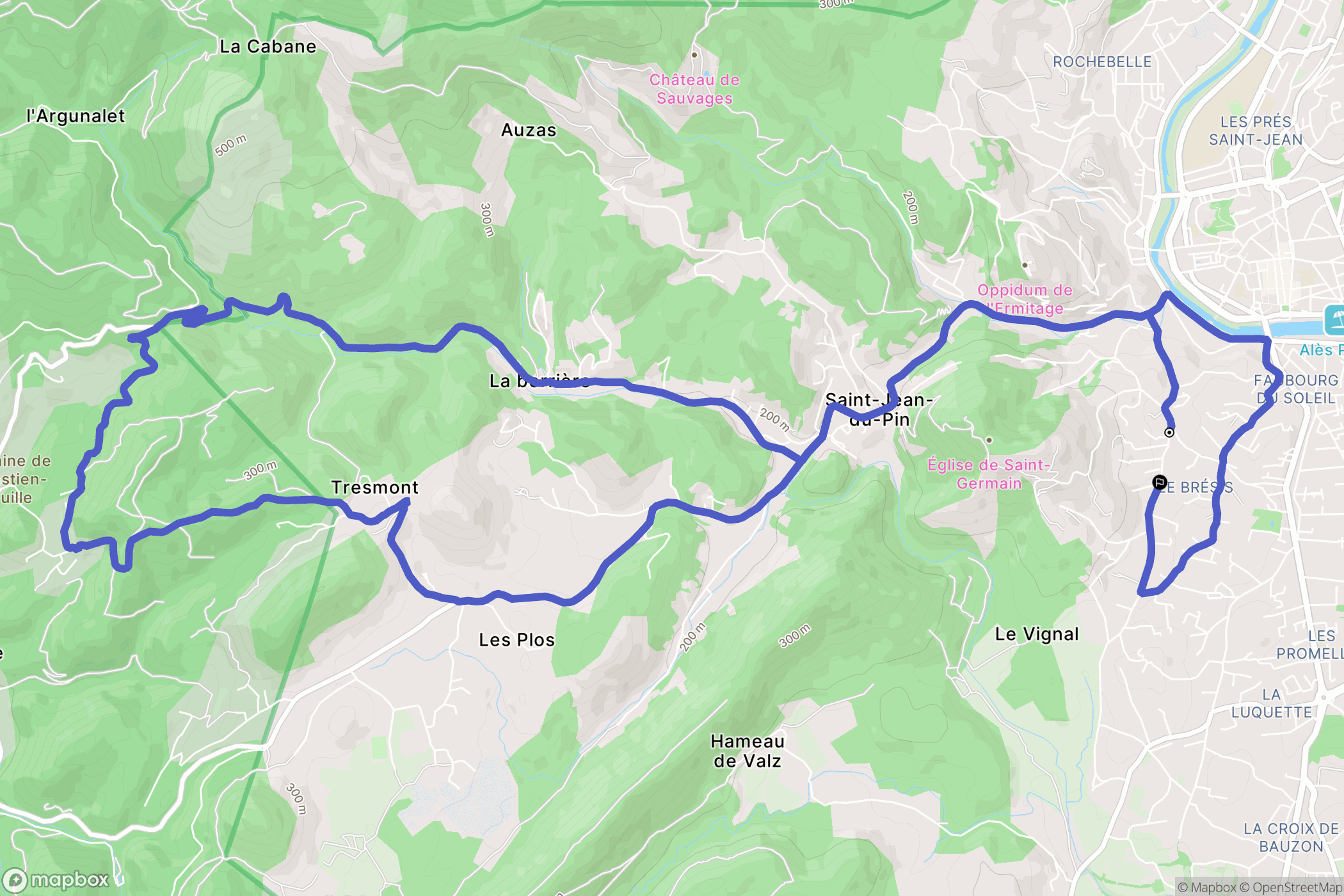 Alès : carte du parcours de randonnée - France