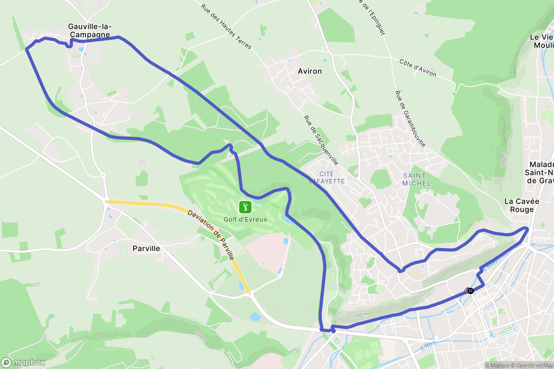 Évreux : carte du parcours de randonnée - France
