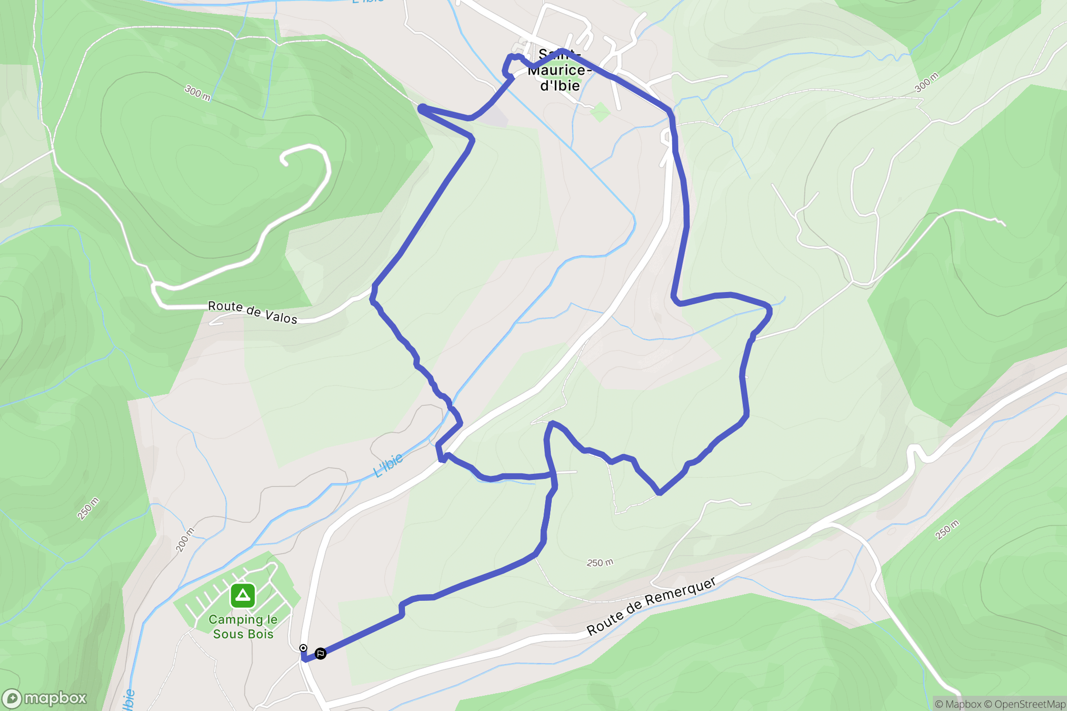 Saint-Maurice-d'Ibie : carte du parcours de randonnée - France