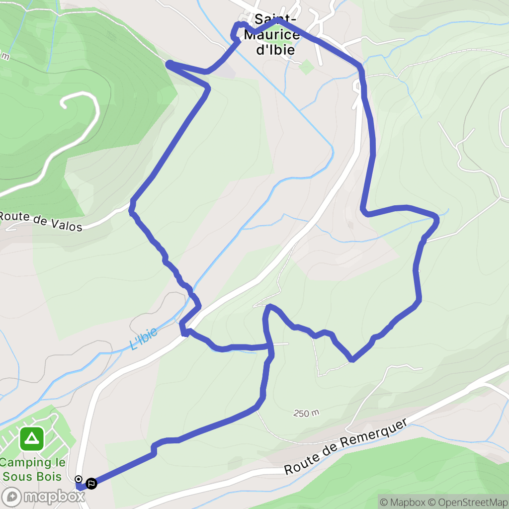 Saint-Maurice-d'Ibie : carte du parcours de randonnée - France