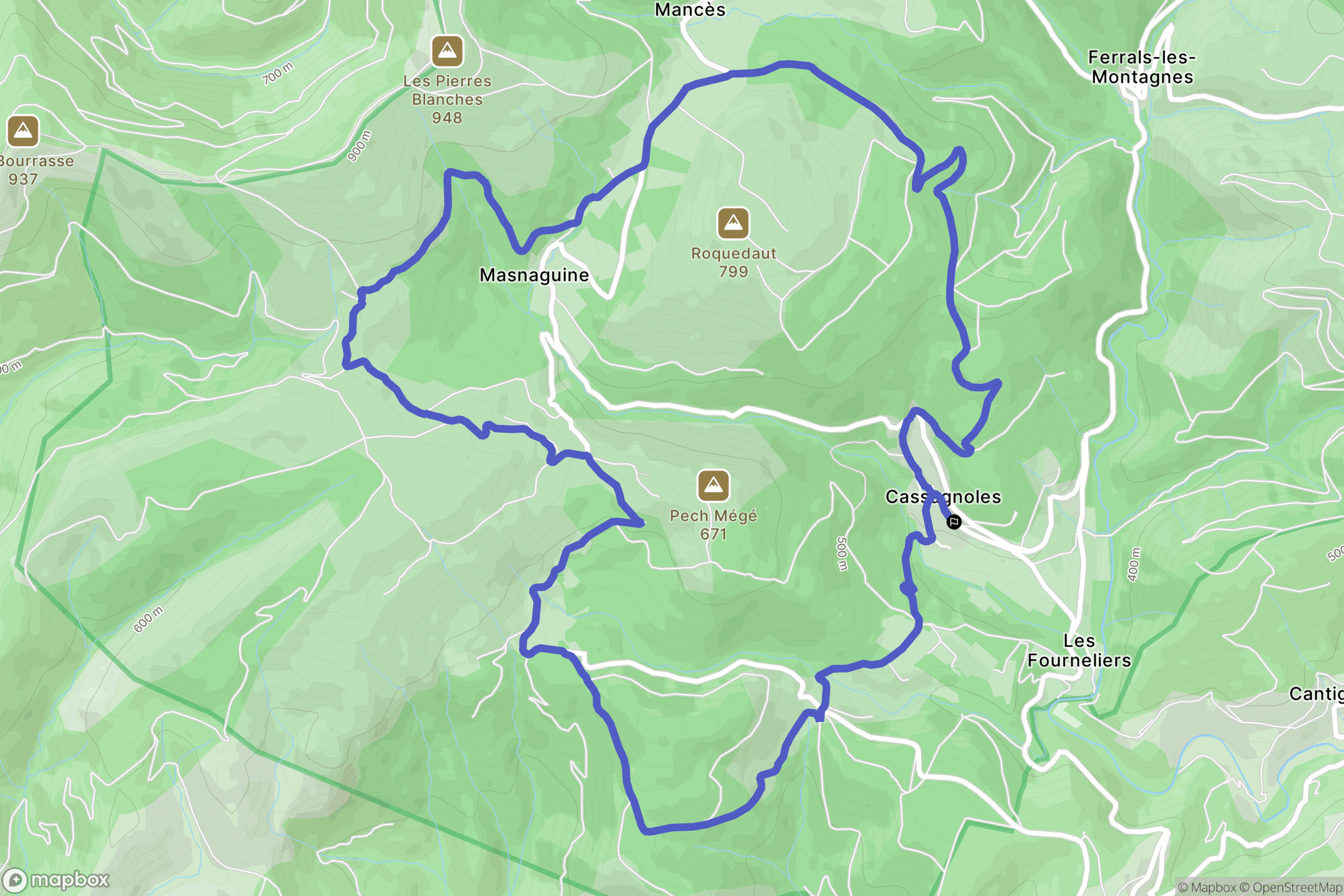 Cassagnoles : carte du parcours de randonnée - France