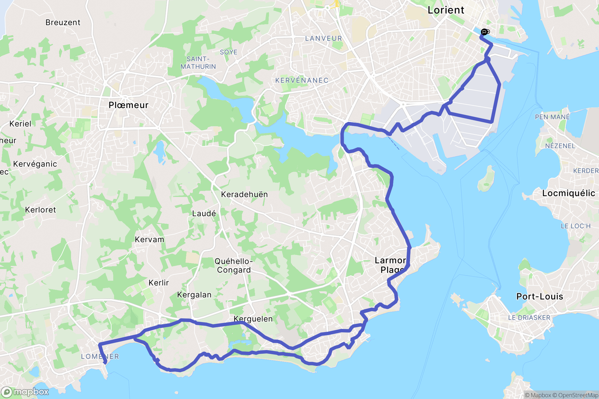 Lorient : carte du parcours de randonnée - France