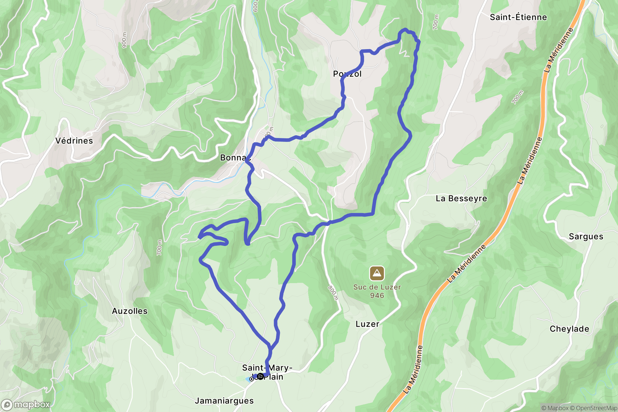 Saint-Mary-le-Plain : carte du parcours de randonnée - France