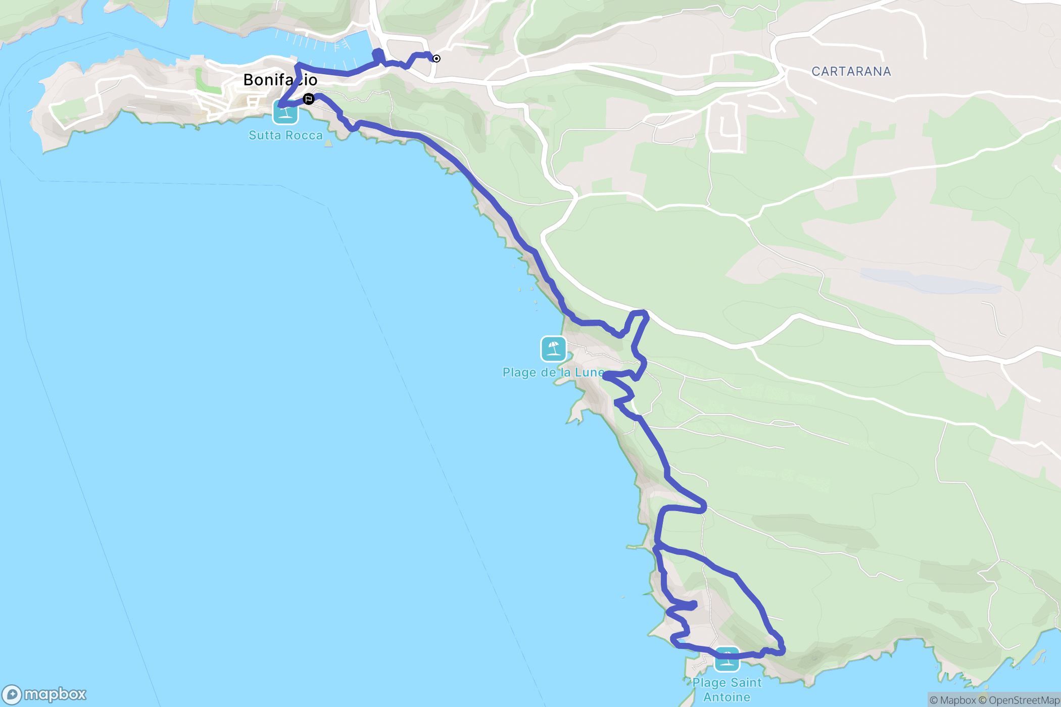 Bonifacio : carte du parcours de randonnée - France