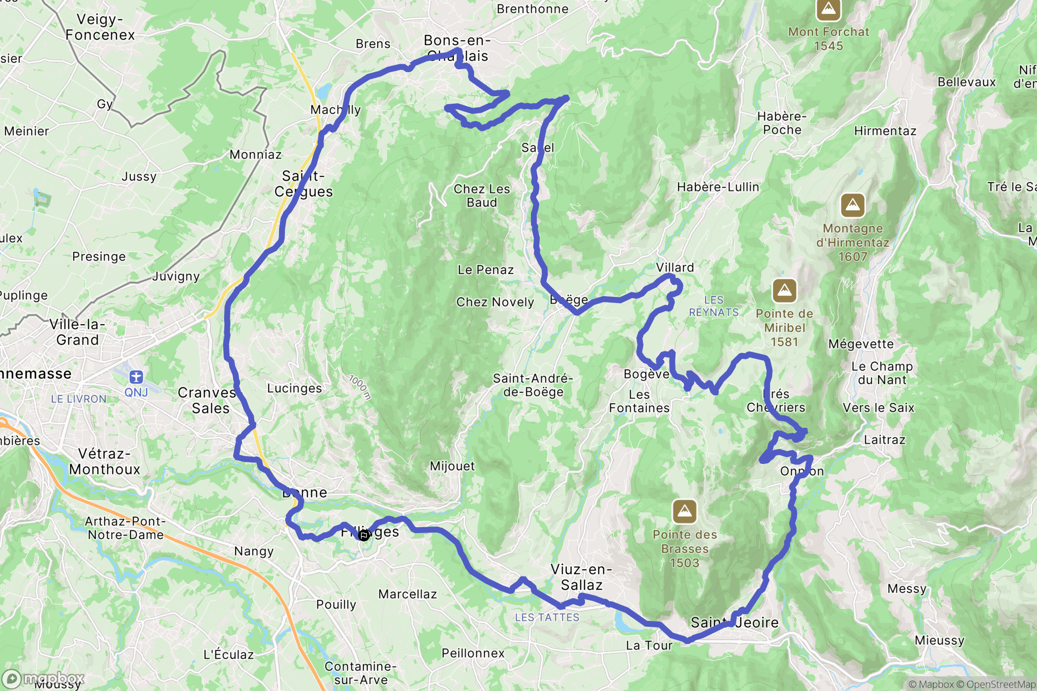 Fillinges : carte du parcours de randonnée - France