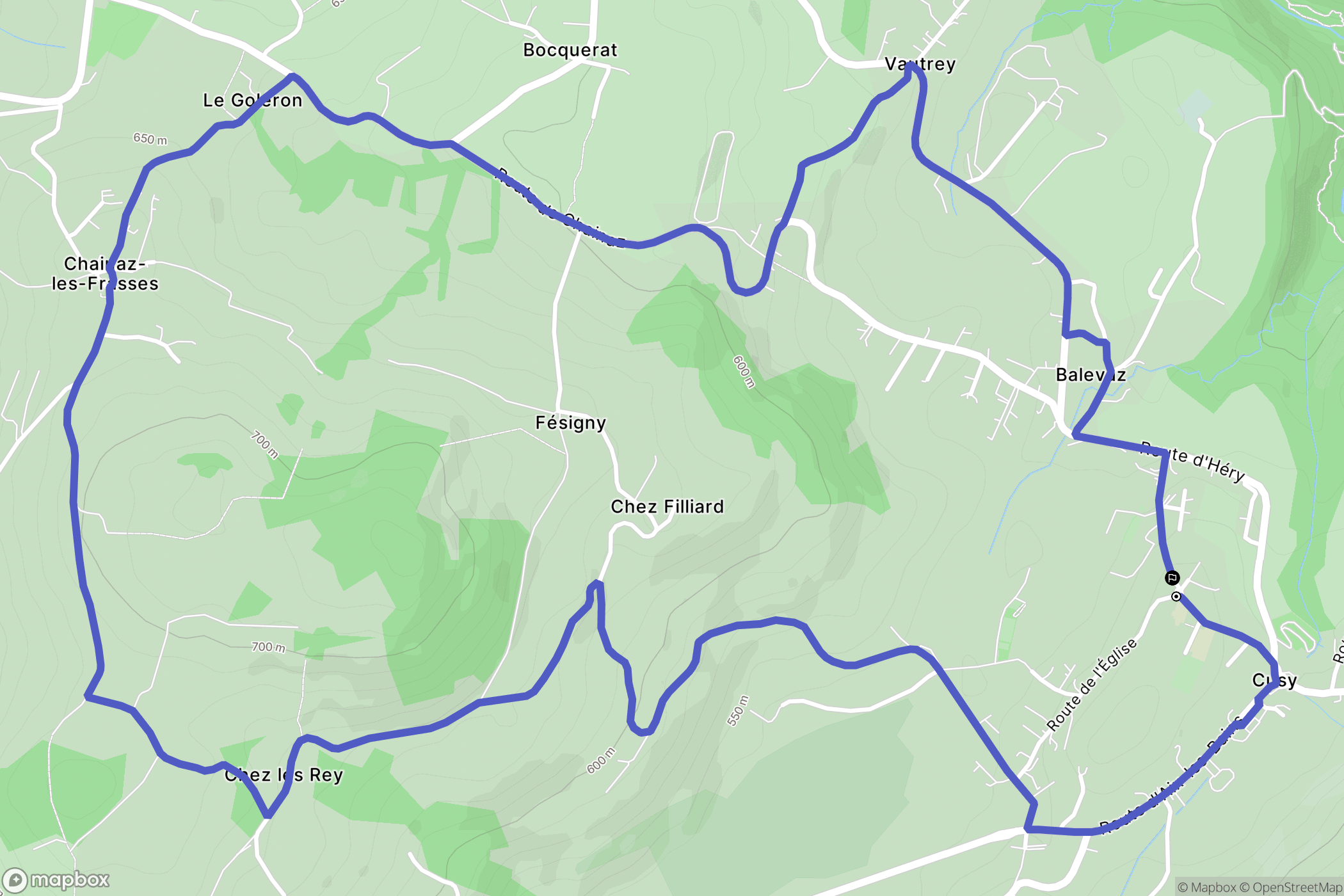 Cusy : carte du parcours de randonnée - France