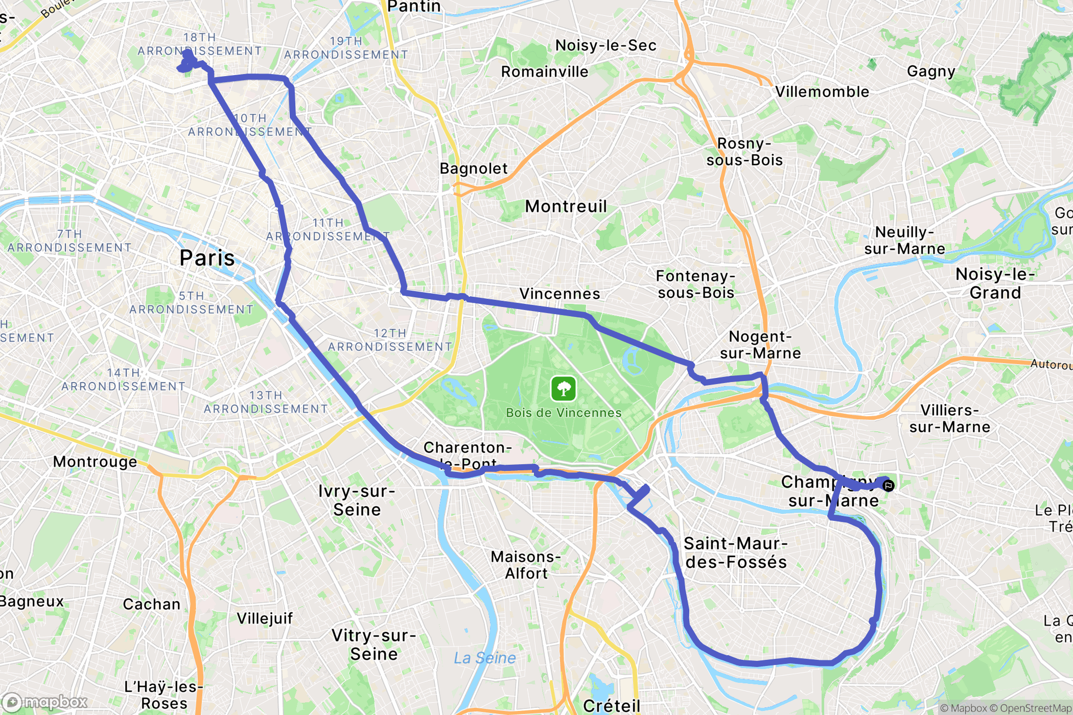 Champigny-sur-Marne : carte du parcours de randonnée - France