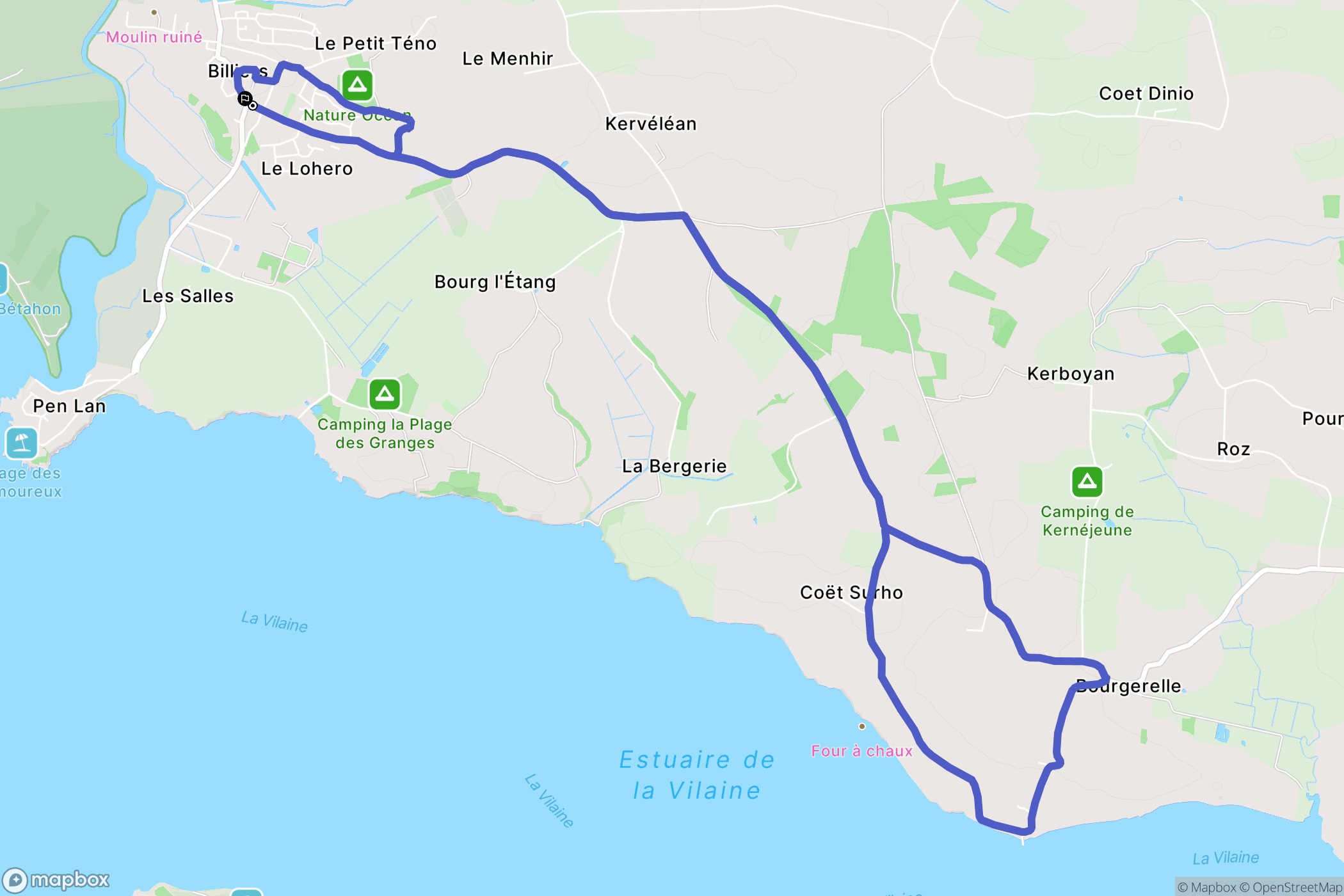 Billiers : carte du parcours de randonnée - France