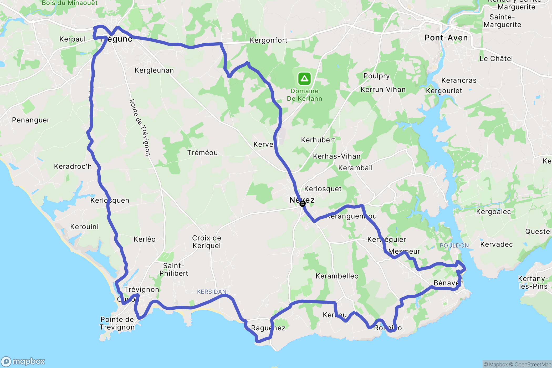 Névez : carte du parcours de randonnée - France