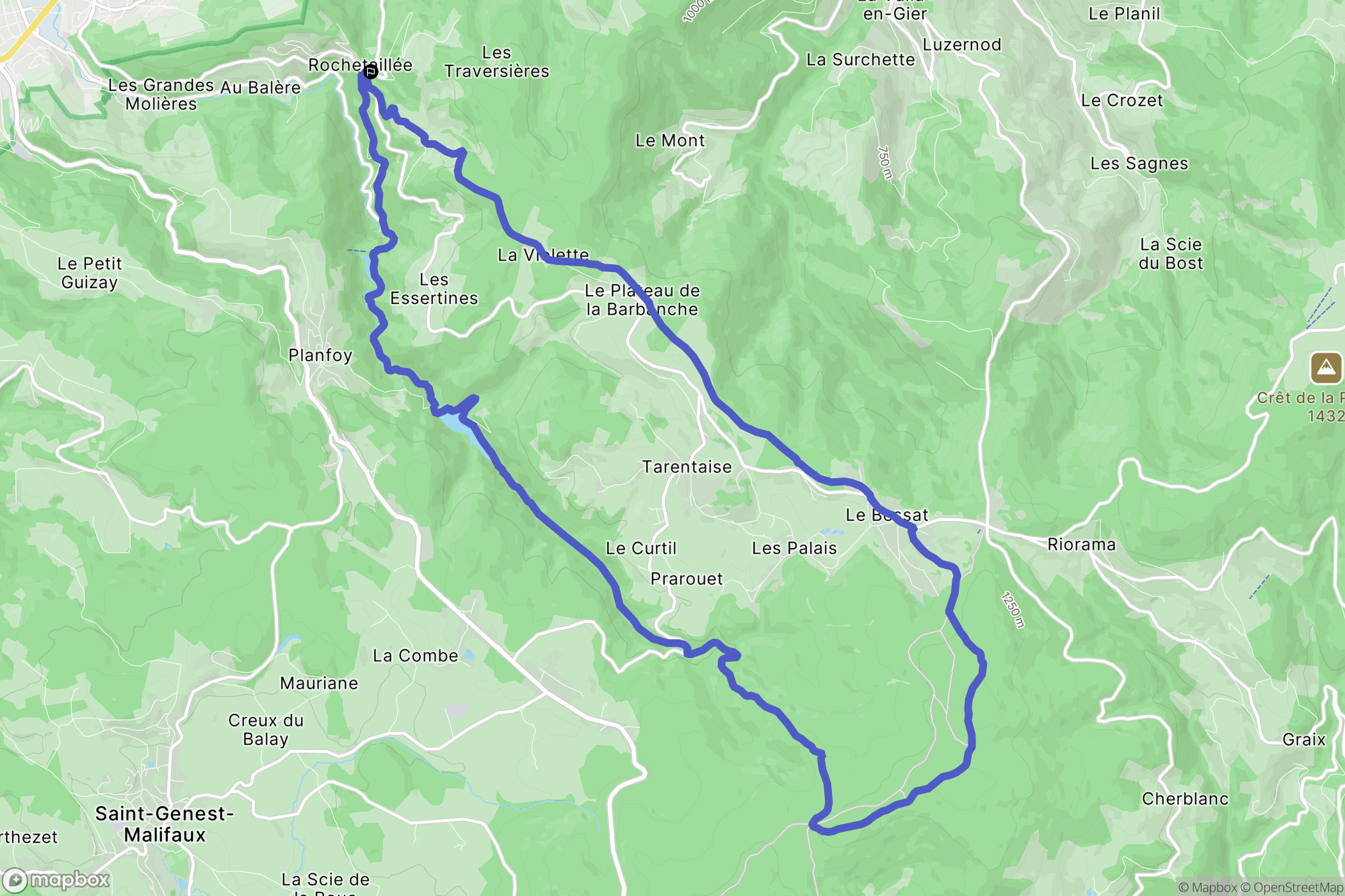 Saint-Étienne : carte du parcours de randonnée - France