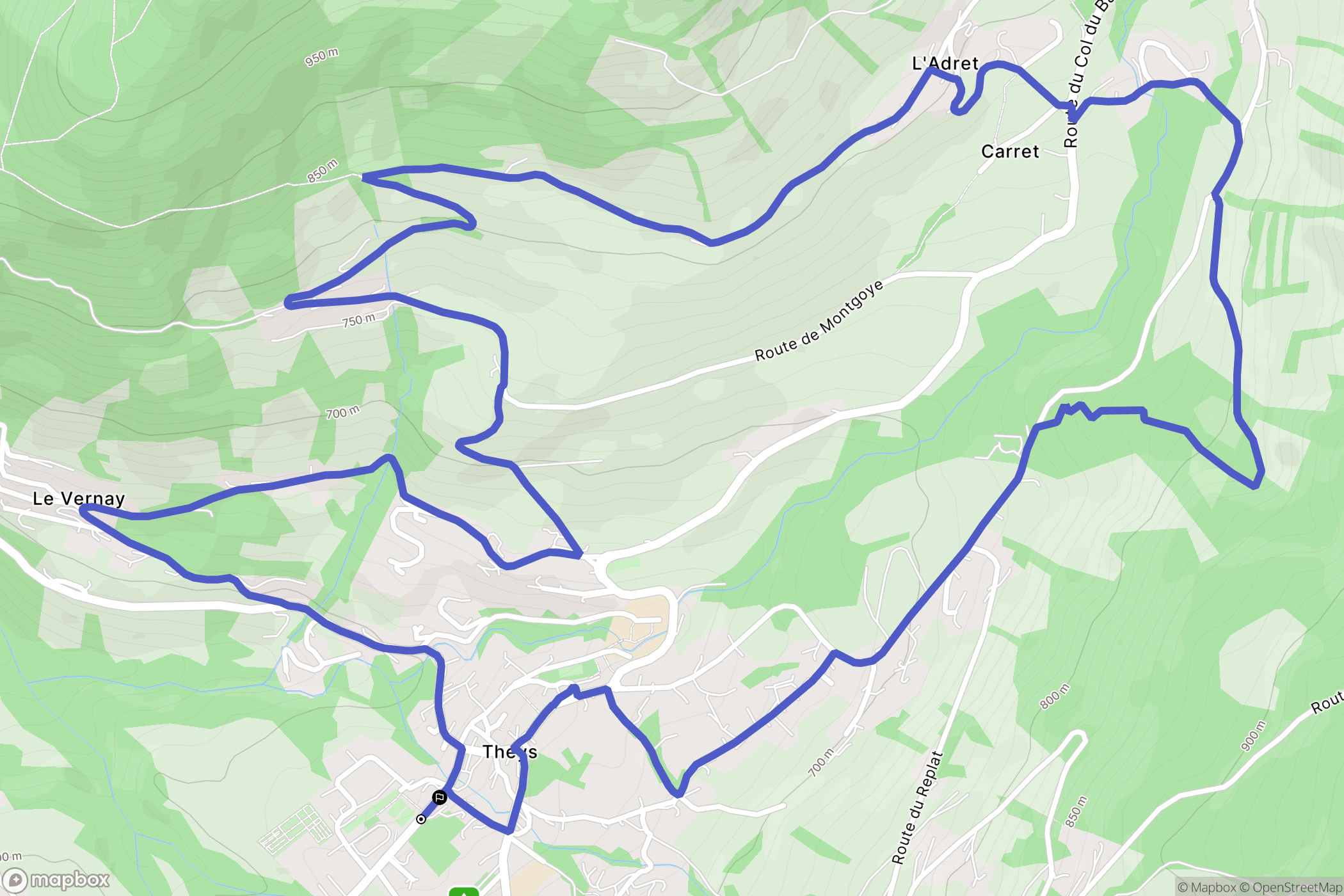 Theys : carte du parcours de randonnée - France