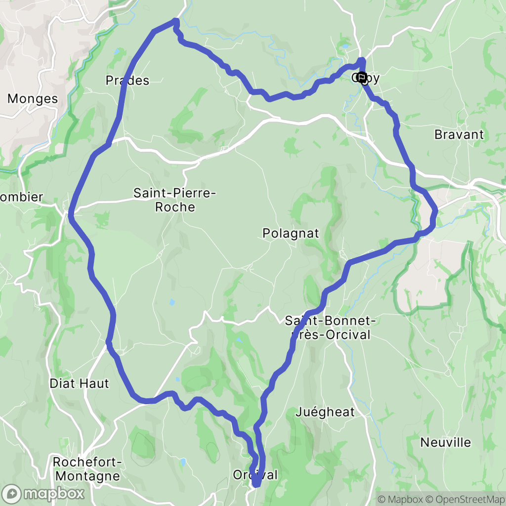 Olby : carte du parcours de randonnée - France
