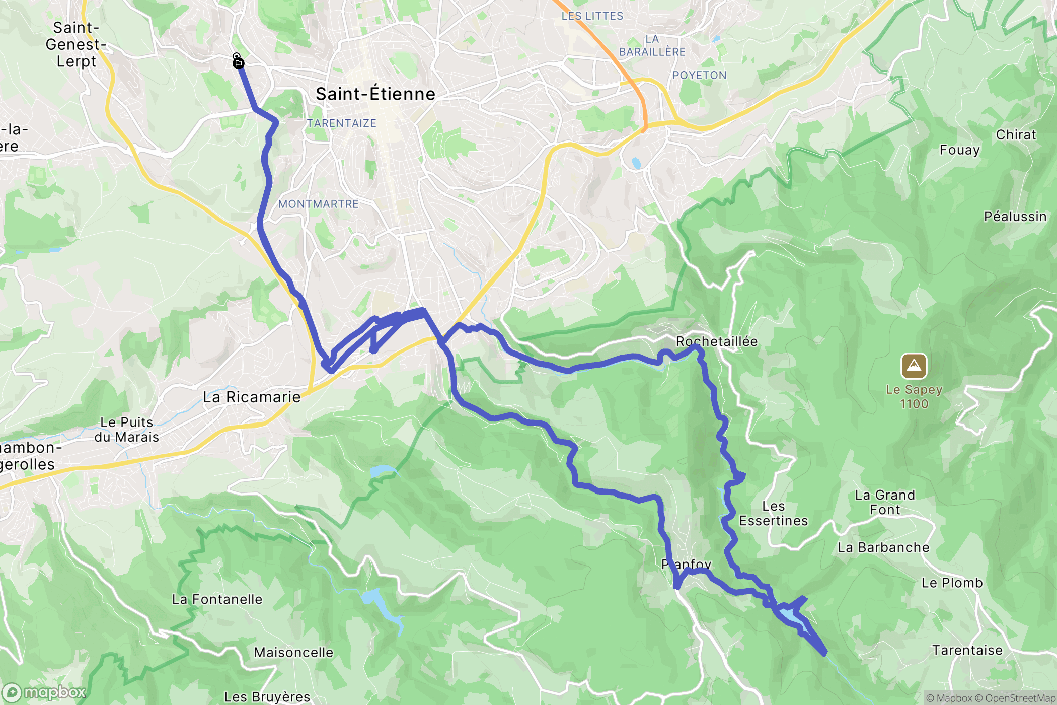 Saint-Étienne : carte du parcours de randonnée - France