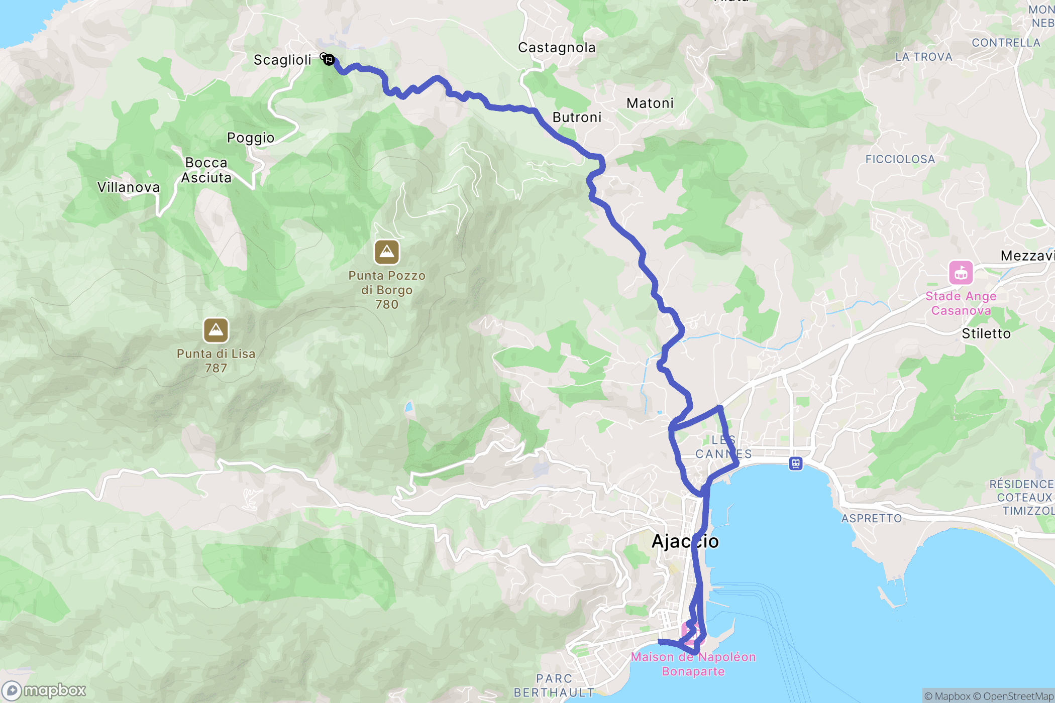 Alata : carte du parcours de randonnée - France