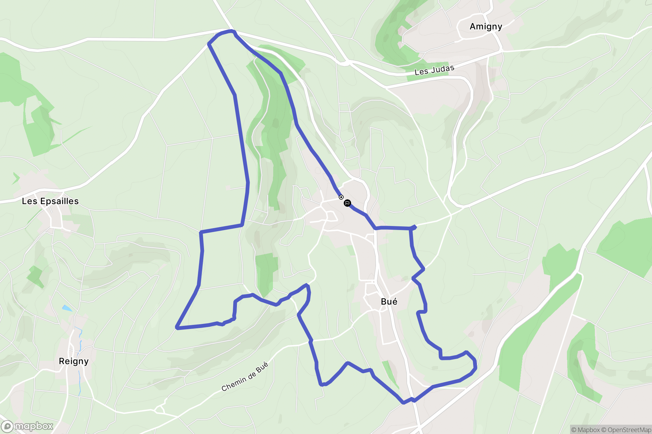 Bue : carte du parcours de randonnée - France