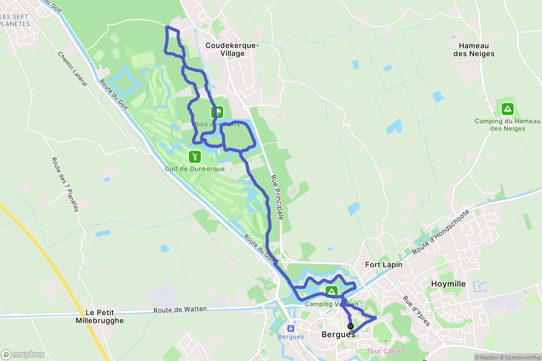 Bergues : carte du parcours de randonnée - France