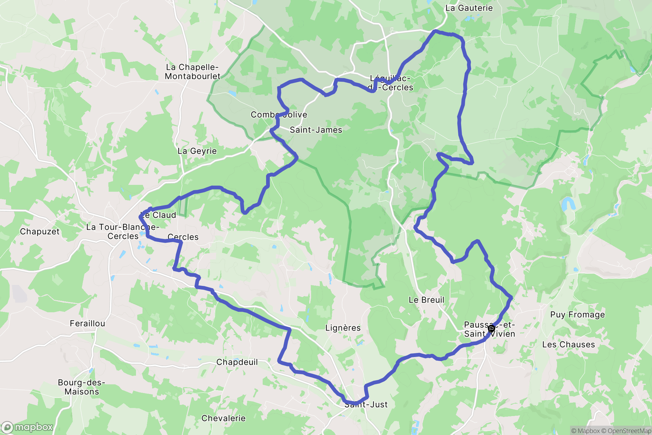 Paussac-et-Saint-Vivien : carte du parcours de randonnée - France