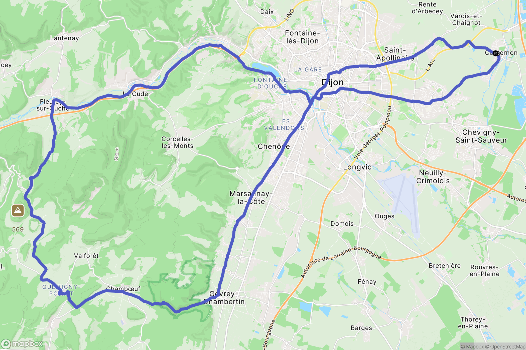Couternon : carte du parcours de randonnée - France
