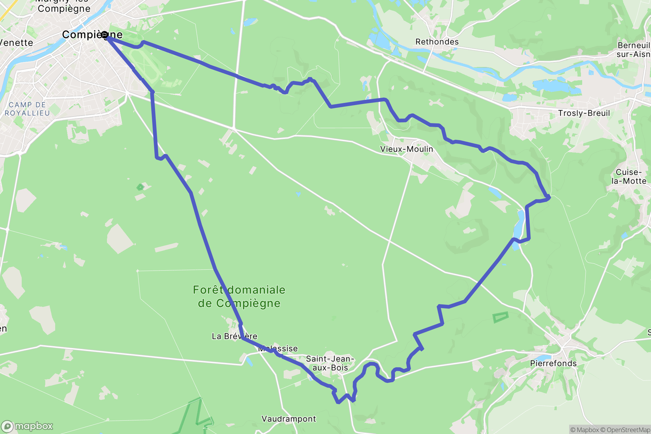 Compiègne : carte du parcours de randonnée - France