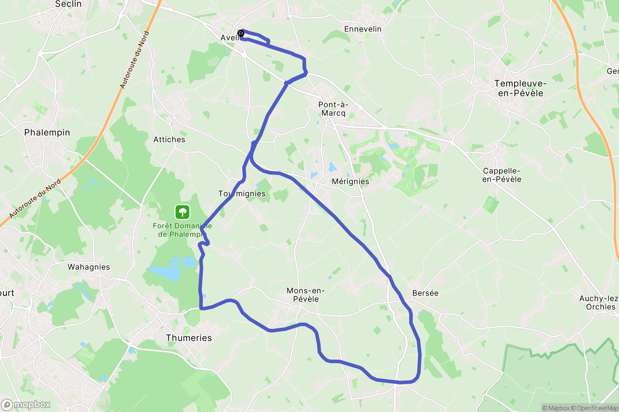 Avelin : carte du parcours de randonnée - France