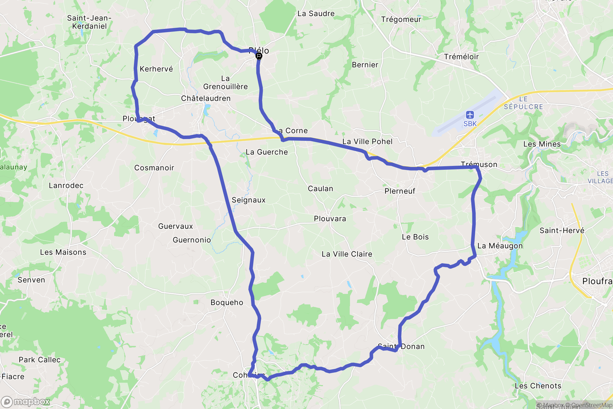 Plélo : carte du parcours de randonnée - France