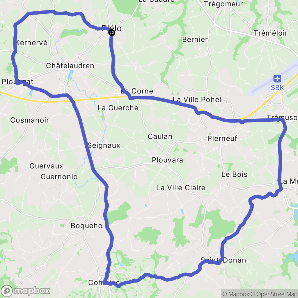 Plélo : carte du parcours de randonnée - France