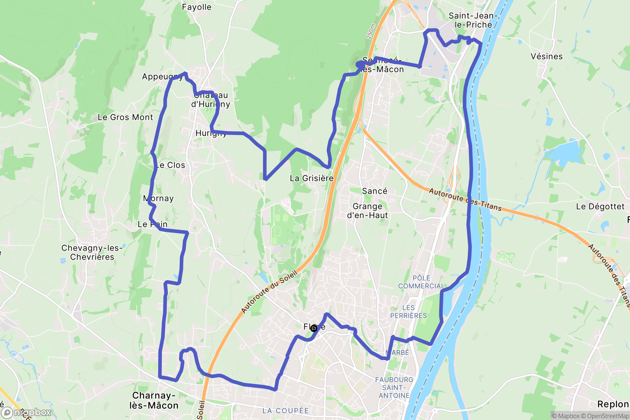 Mâcon : carte du parcours de randonnée - France