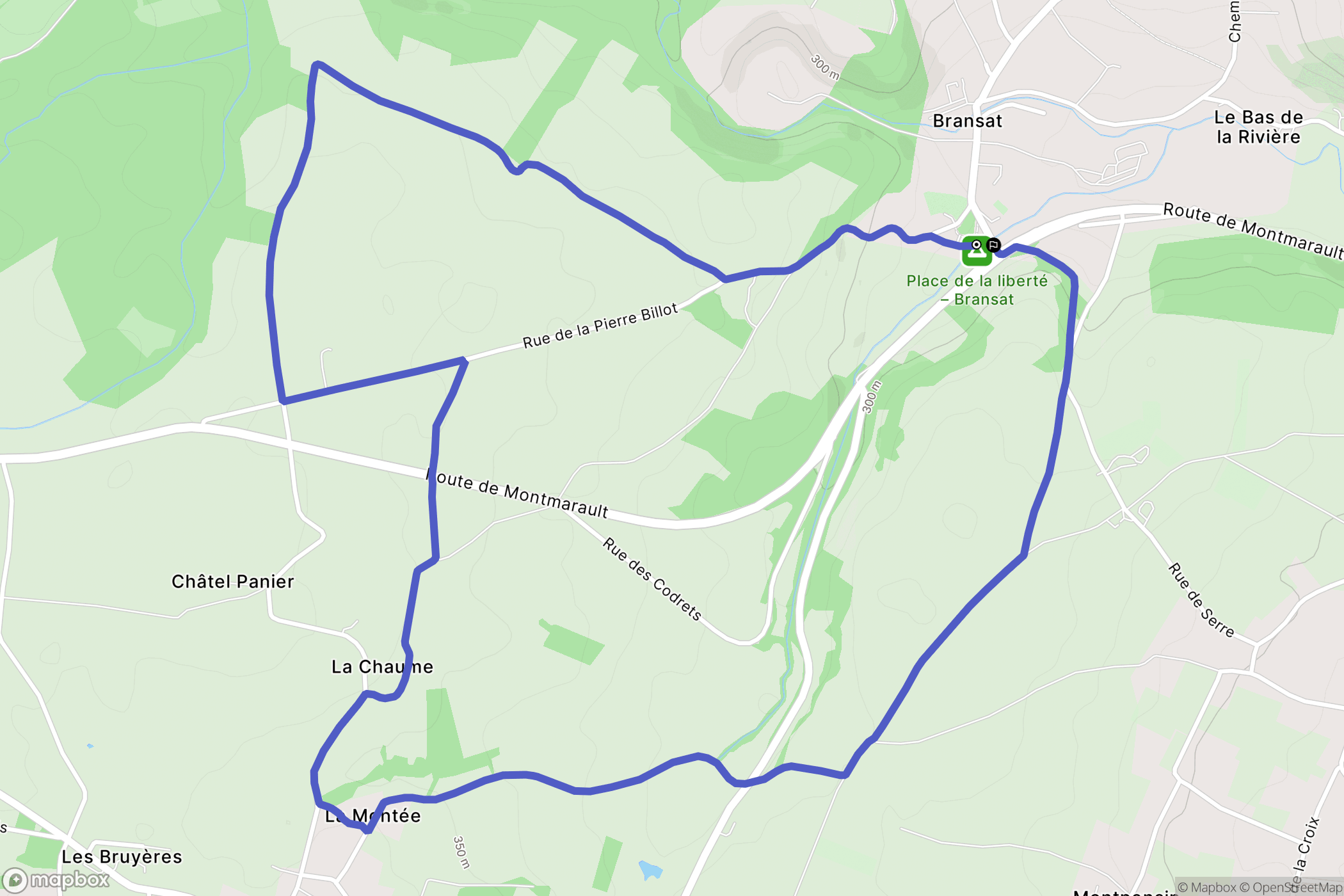 Bransat : carte du parcours de randonnée - France
