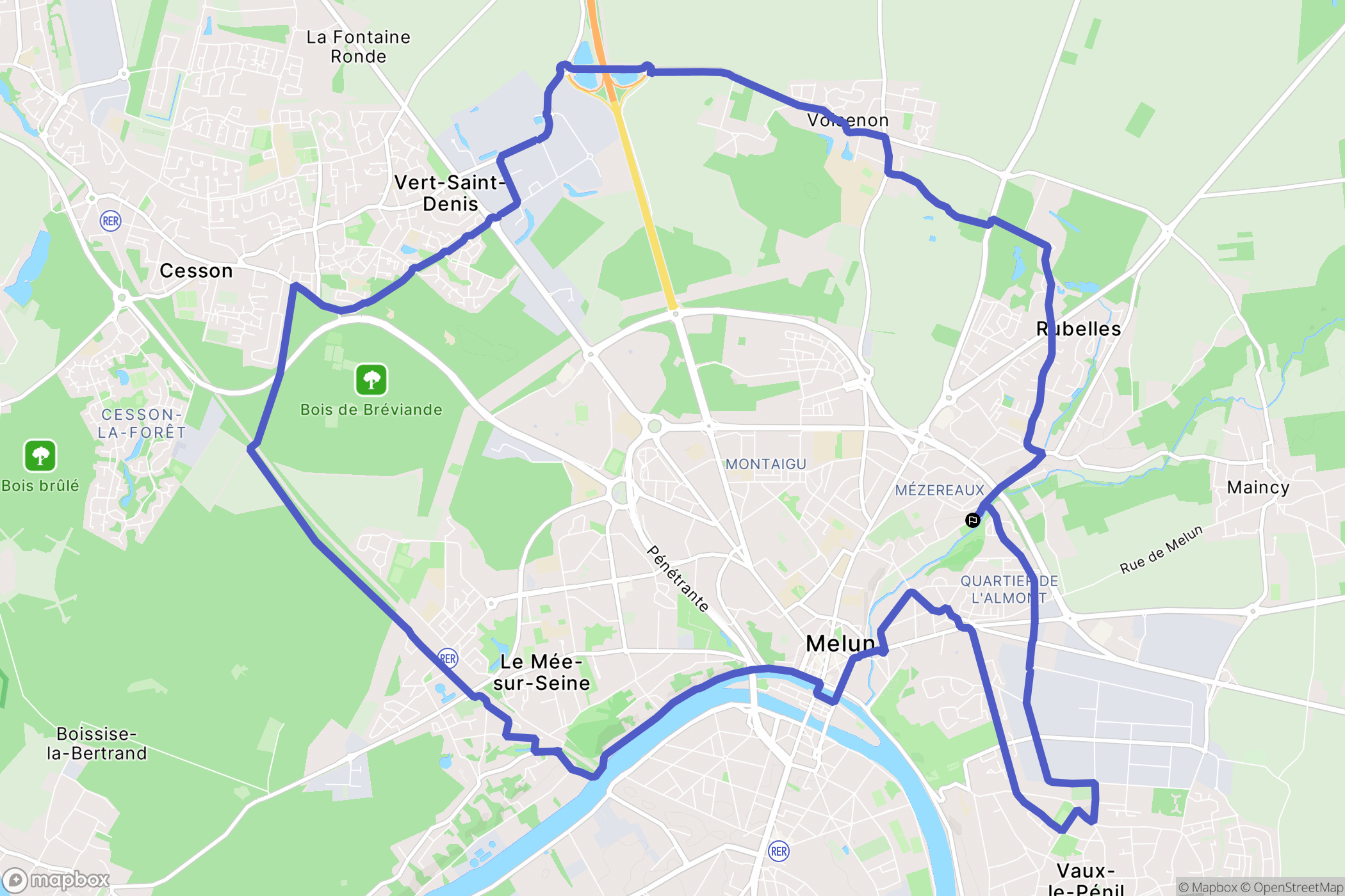 Melun : carte du parcours de randonnée - France
