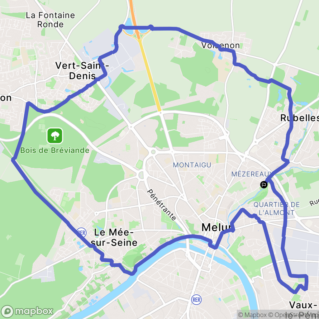 Melun : carte du parcours de randonnée - France