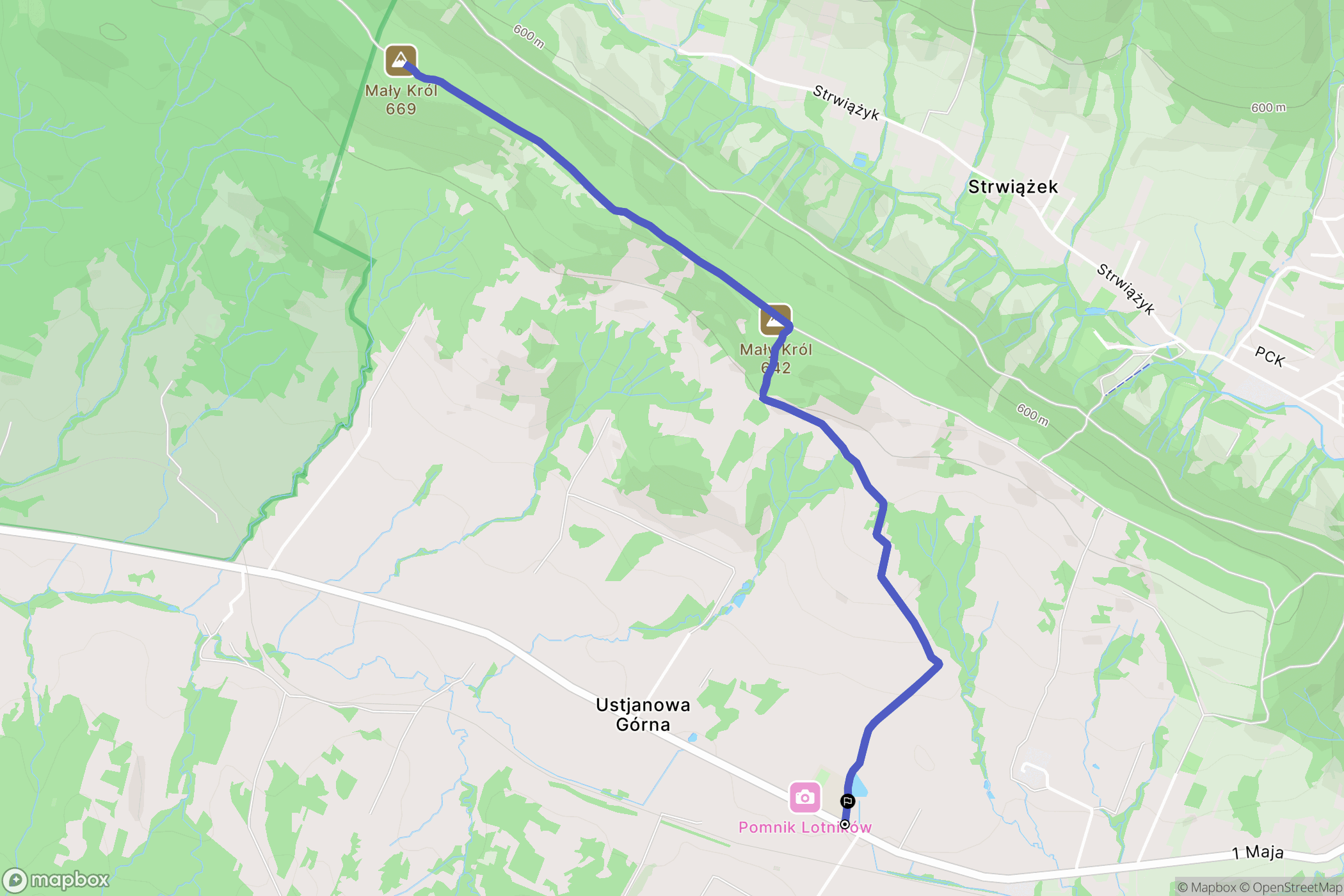 Ustjanowa Górna: mapa trasy - Poland