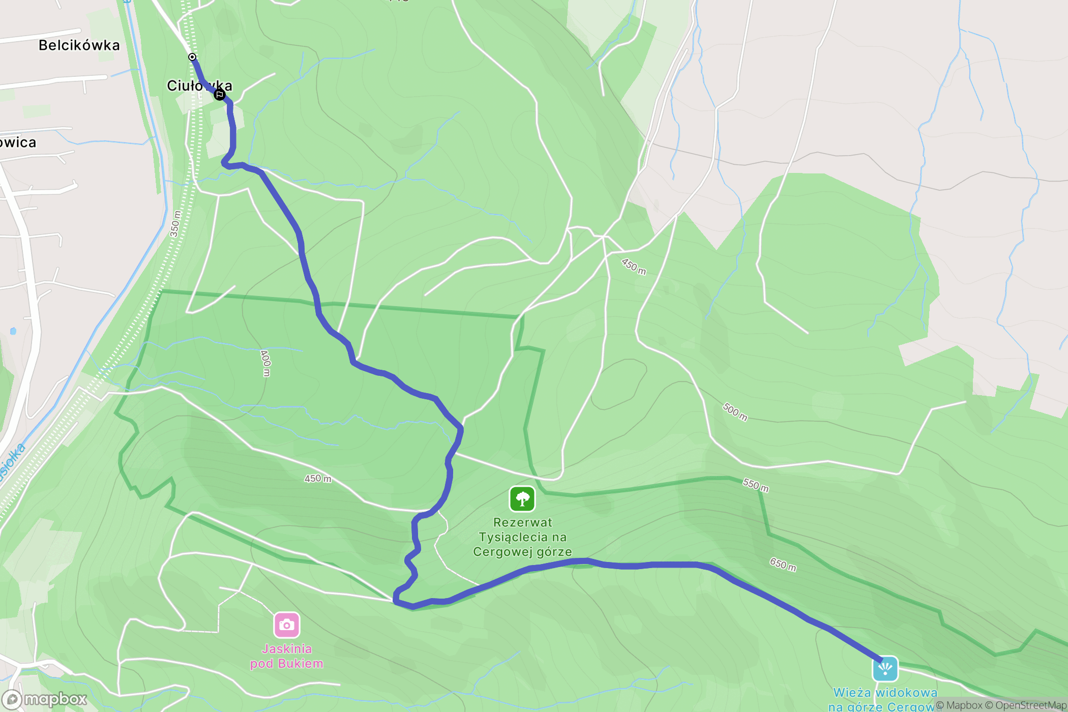 Cergowa: mapa trasy - Poland
