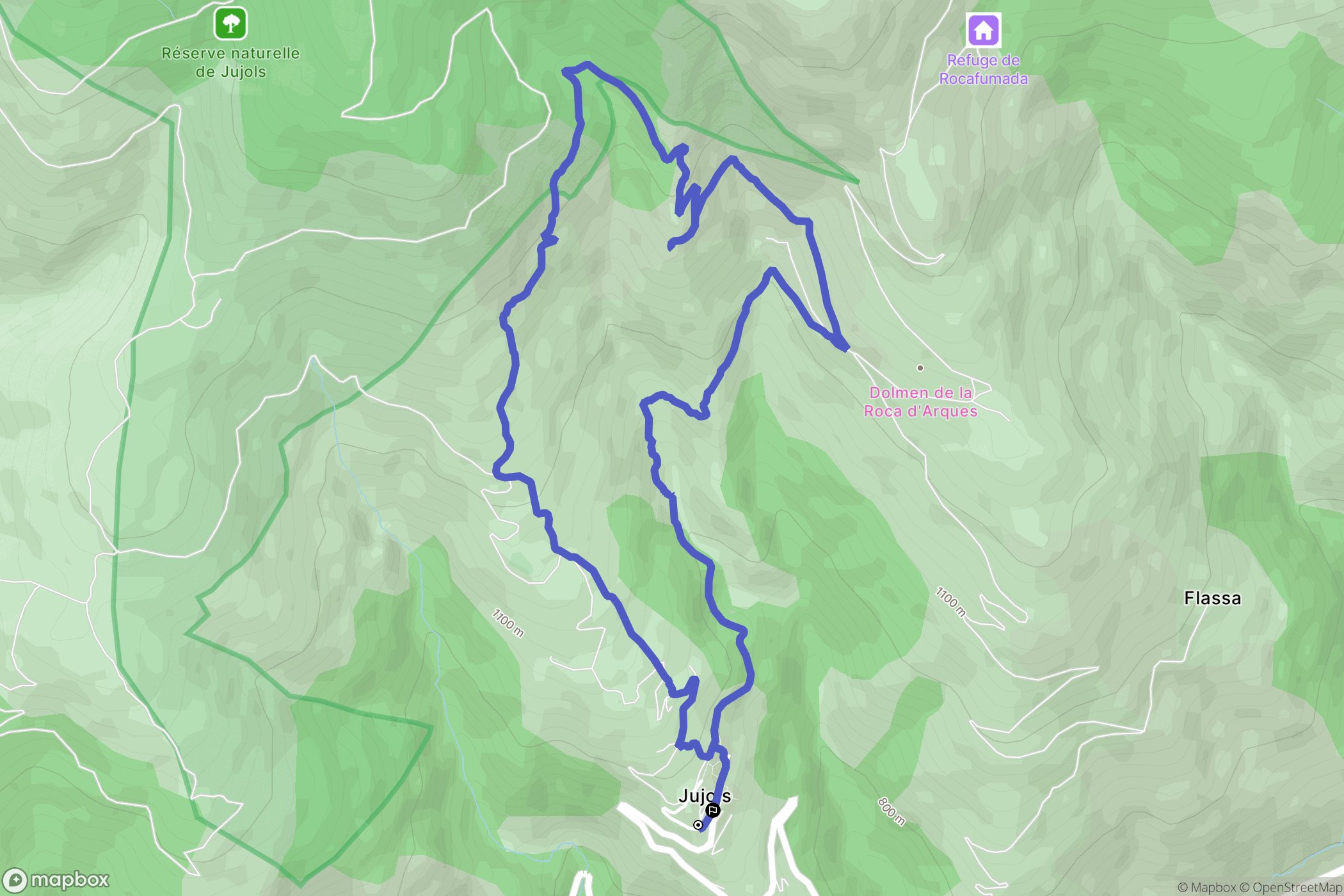 Jujols : carte du parcours de randonnée - France