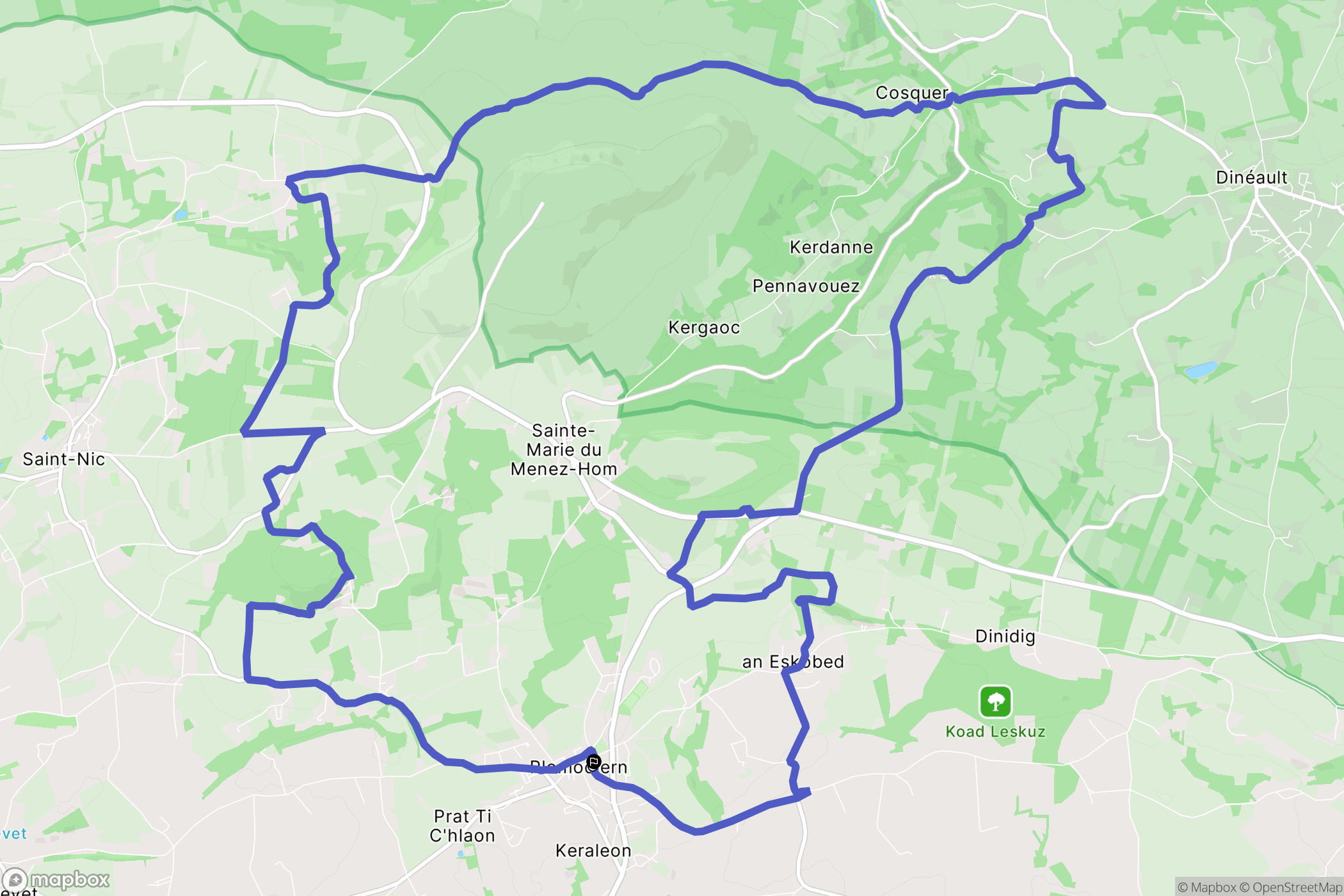 Plomodiern : carte du parcours de randonnée - France