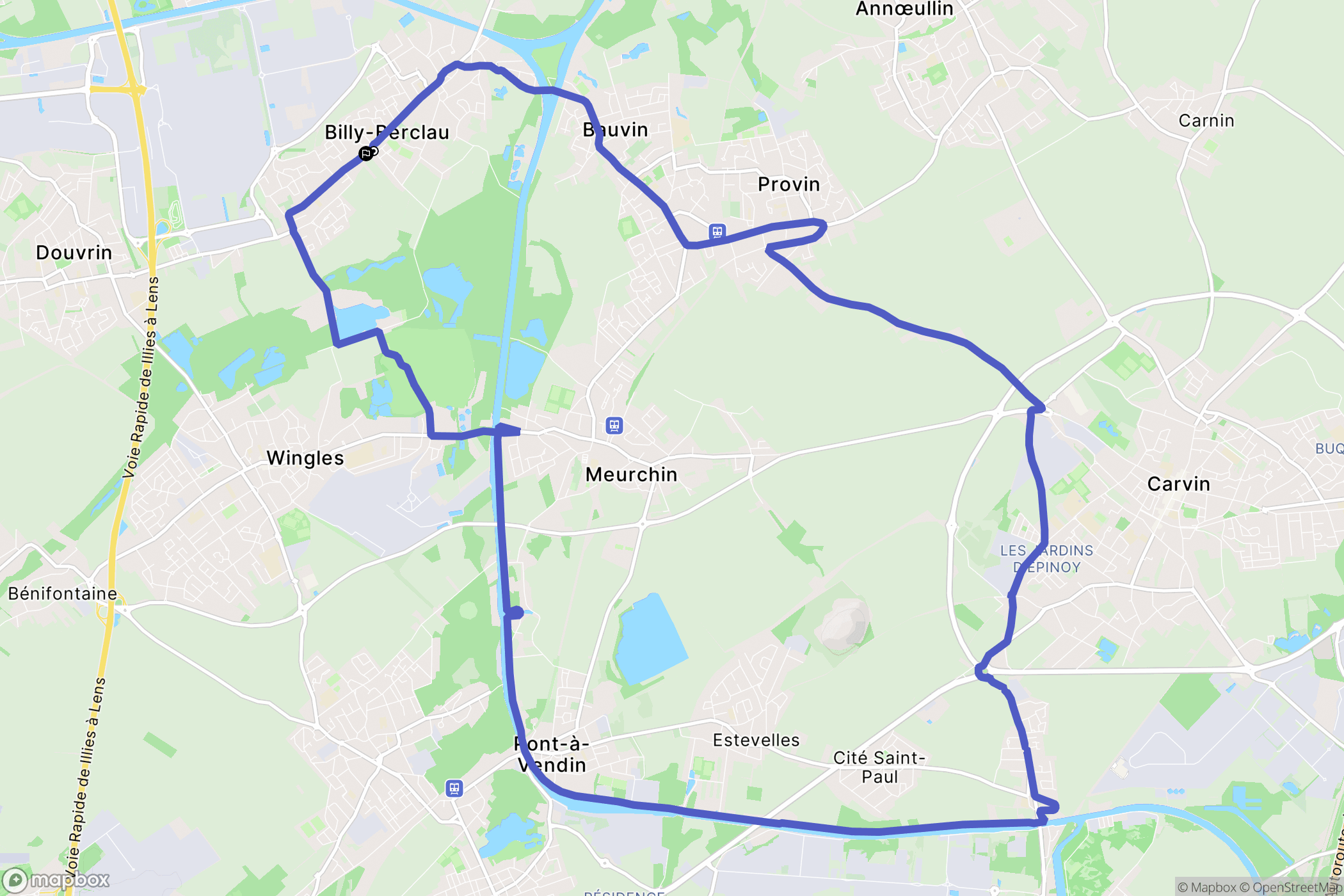 Billy-Berclau : carte du parcours de randonnée - France